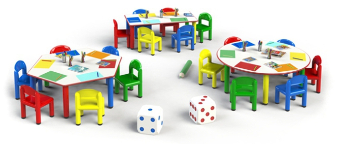 Tables chaises et armoires pour la maternelle