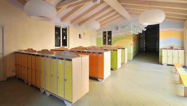 Locker rooms and benches for kindergarten